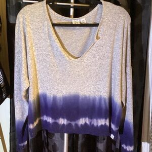 Roxy Gray and Purple Ombre Long Sleeve Semi-Crop Sweater